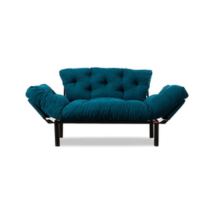 Divano letto 2 posti Guchol, Sofà trasformabile, Divanetto per ospiti, Poltrona letto contenitore, 155x70 h85 cm, Azzurro