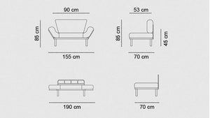 Divano letto 2 posti Guchol, Sofà trasformabile, Divanetto per ospiti, Poltrona letto contenitore, 155x70 h85 cm, Nero