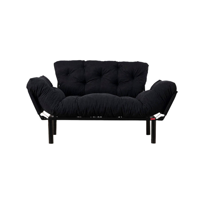 Divano letto 2 posti Guchol, Sofà trasformabile, Divanetto per ospiti, Poltrona letto contenitore, 155x70 h85 cm, Nero