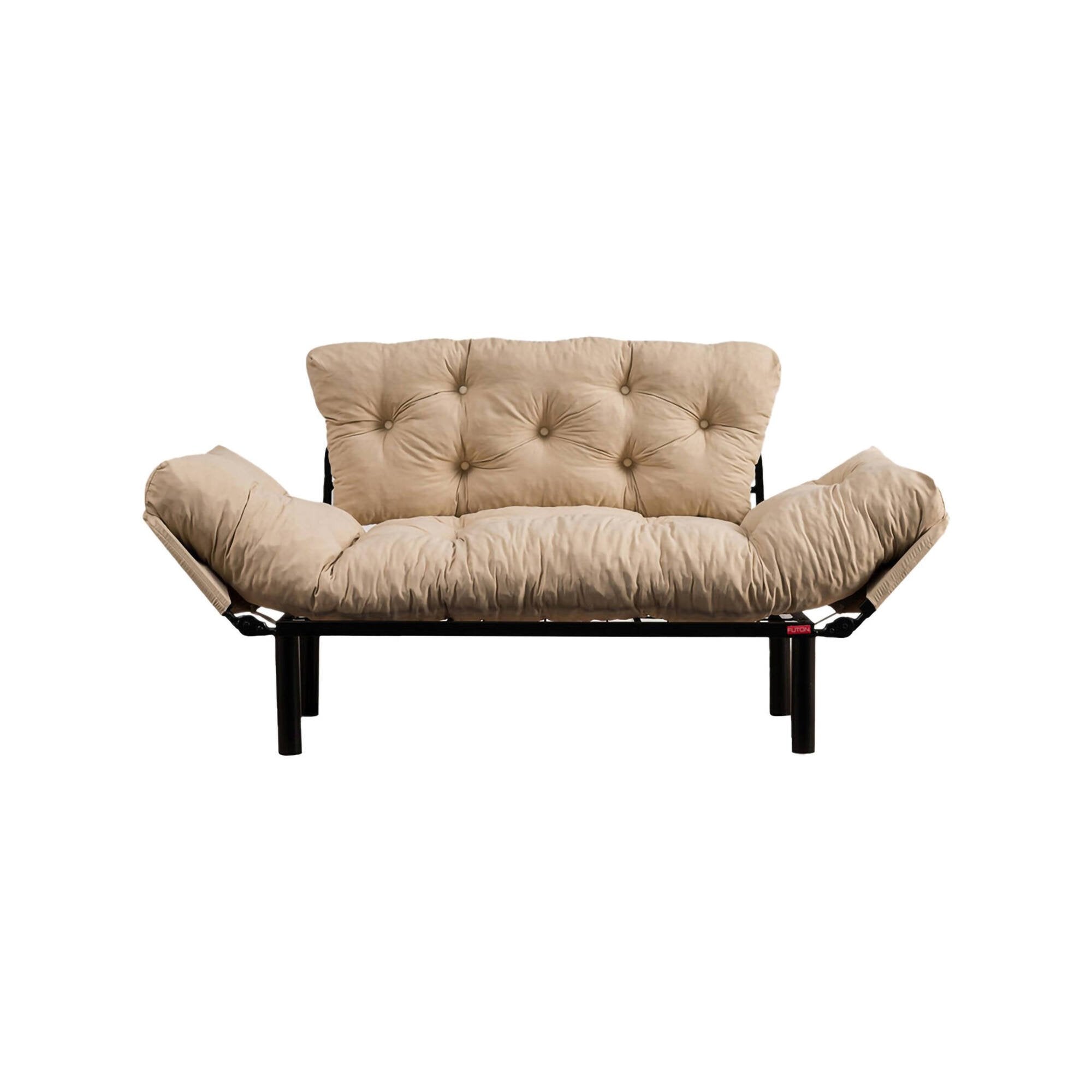 Divano letto 2 posti Guchol, Sofà trasformabile, Divanetto per ospiti, Poltrona letto contenitore, 155x70 h85 cm, Crema