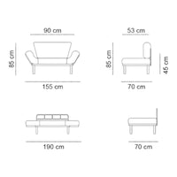 Divano letto 2 posti Guchol, Sofà trasformabile, Divanetto per ospiti, Poltrona letto contenitore, 155x70 h85 cm, Marrone