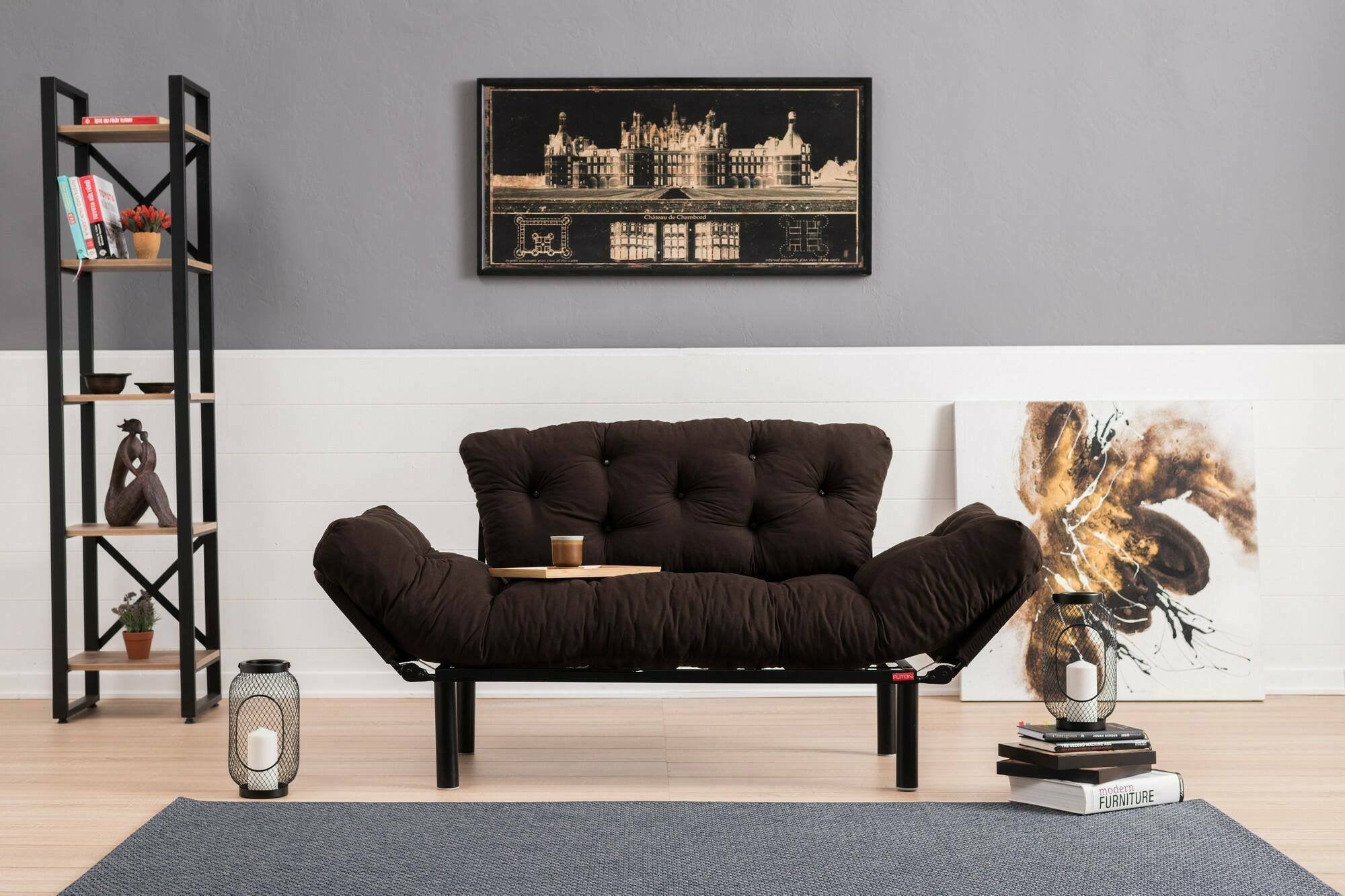 Divano letto 2 posti Guchol, Sofà trasformabile, Divanetto per ospiti, Poltrona letto contenitore, 155x70 h85 cm, Marrone