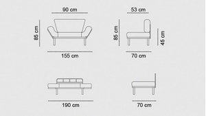Divano letto 2 posti Guchol, Sofà trasformabile, Divanetto per ospiti, Poltrona letto contenitore, 155x70 h85 cm, Grigio