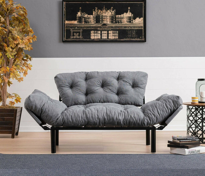 Divano letto 2 posti Guchol, Sofà trasformabile, Divanetto per ospiti, Poltrona letto contenitore, 155x70 h85 cm, Grigio