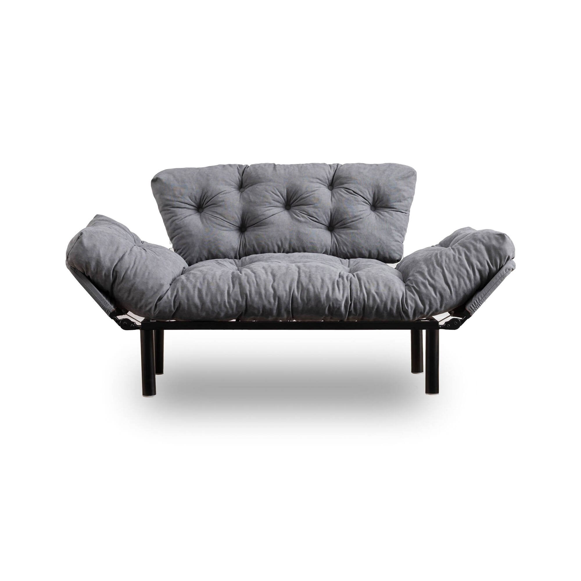 Divano letto 2 posti Guchol, Sofà trasformabile, Divanetto per ospiti, Poltrona letto contenitore, 155x70 h85 cm, Grigio