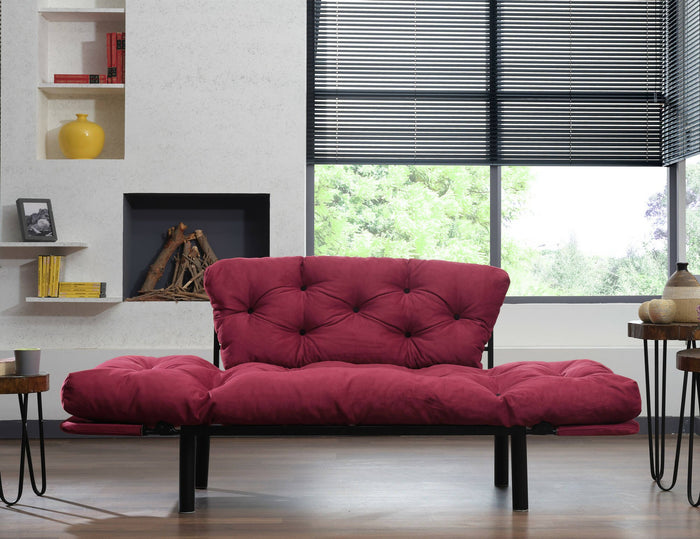 Divano letto 2 posti Guchol, Sofà trasformabile, Divanetto per ospiti, Poltrona letto contenitore, 155x70 h85 cm, Rosso