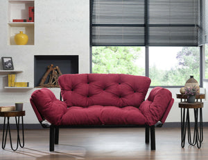 Divano letto 2 posti Guchol, Sofà trasformabile, Divanetto per ospiti, Poltrona letto contenitore, 155x70 h85 cm, Rosso