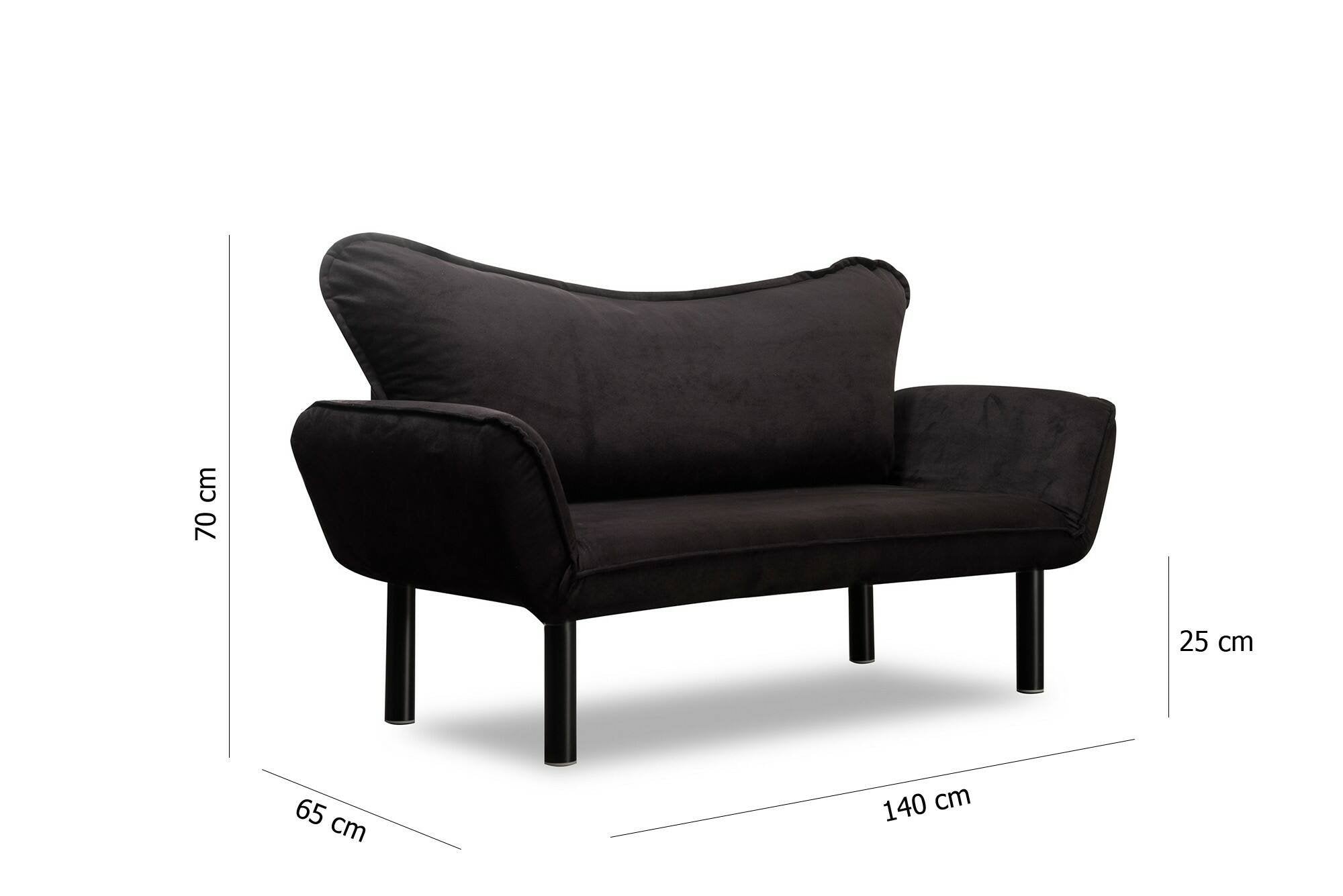 Divano letto 2 posti Hone, Sofà trasformabile, Divanetto per ospiti, Poltrona letto contenitore, 140x65 h70 cm, Nero