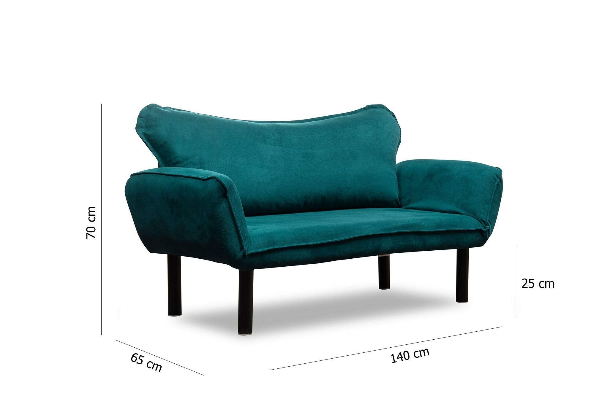 Divano letto 2 posti Hone, Sofà trasformabile, Divanetto per ospiti, Poltrona letto contenitore, 140x65 h70 cm, Azzurro