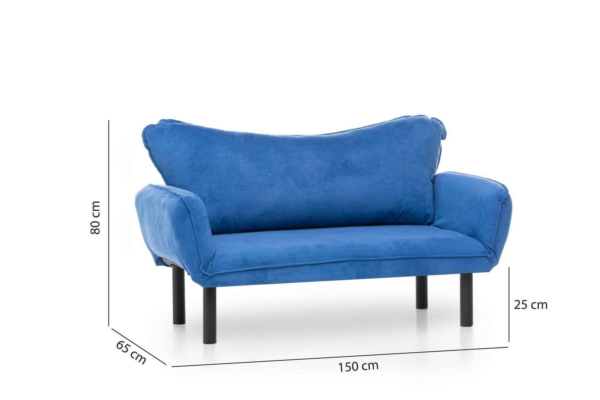 Divano letto 2 posti Hone, Sofà trasformabile, Divanetto per ospiti, Poltrona letto contenitore, 140x65 h70 cm, Blu
