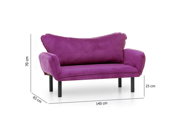 Divano letto 2 posti Mindulle, Sofà trasformabile, Divanetto per ospiti, Poltrona letto contenitore, 140x65 h70 cm, Viola