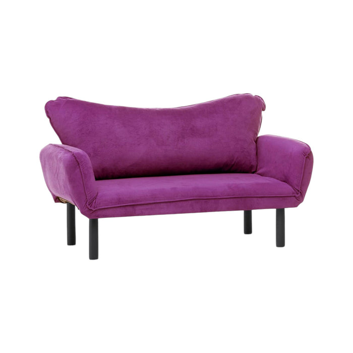 Divano letto 2 posti Mindulle, Sofà trasformabile, Divanetto per ospiti, Poltrona letto contenitore, 140x65 h70 cm, Viola