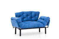 Divano letto 2 posti Guchol, Sofà trasformabile, Divanetto per ospiti, Poltrona letto contenitore, 155x70 h85 cm, Blu