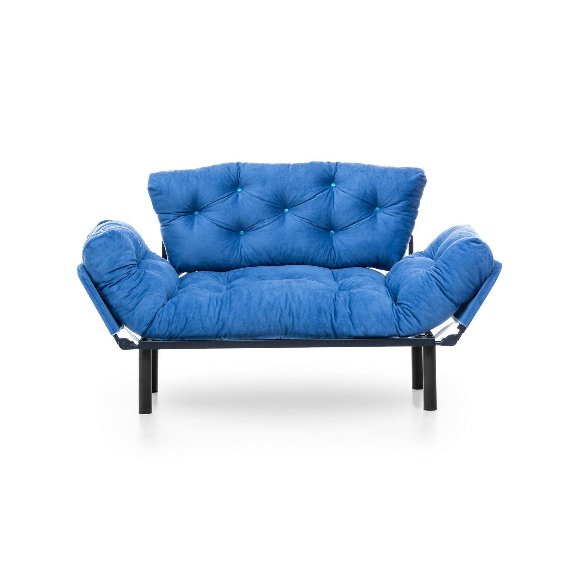 Divano letto 2 posti Guchol, Sofà trasformabile, Divanetto per ospiti, Poltrona letto contenitore, 155x70 h85 cm, Blu