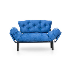 Divano letto 2 posti Guchol, Sofà trasformabile, Divanetto per ospiti, Poltrona letto contenitore, 155x70 h85 cm, Blu