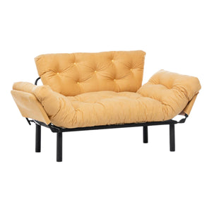 Divano letto 2 posti Guchol, Sofà trasformabile, Divanetto per ospiti, Poltrona letto contenitore, 155x70 h85 cm, Giallo