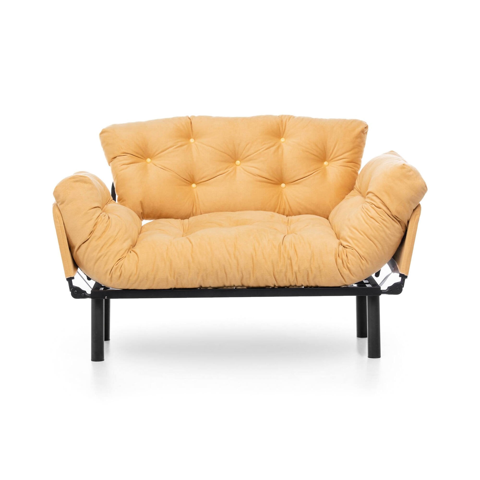 Divano letto 2 posti Guchol, Sofà trasformabile, Divanetto per ospiti, Poltrona letto contenitore, 155x70 h85 cm, Giallo