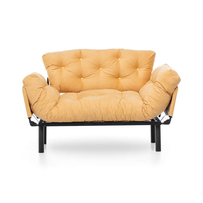 Divano letto 2 posti Guchol, Sofà trasformabile, Divanetto per ospiti, Poltrona letto contenitore, 155x70 h85 cm, Giallo