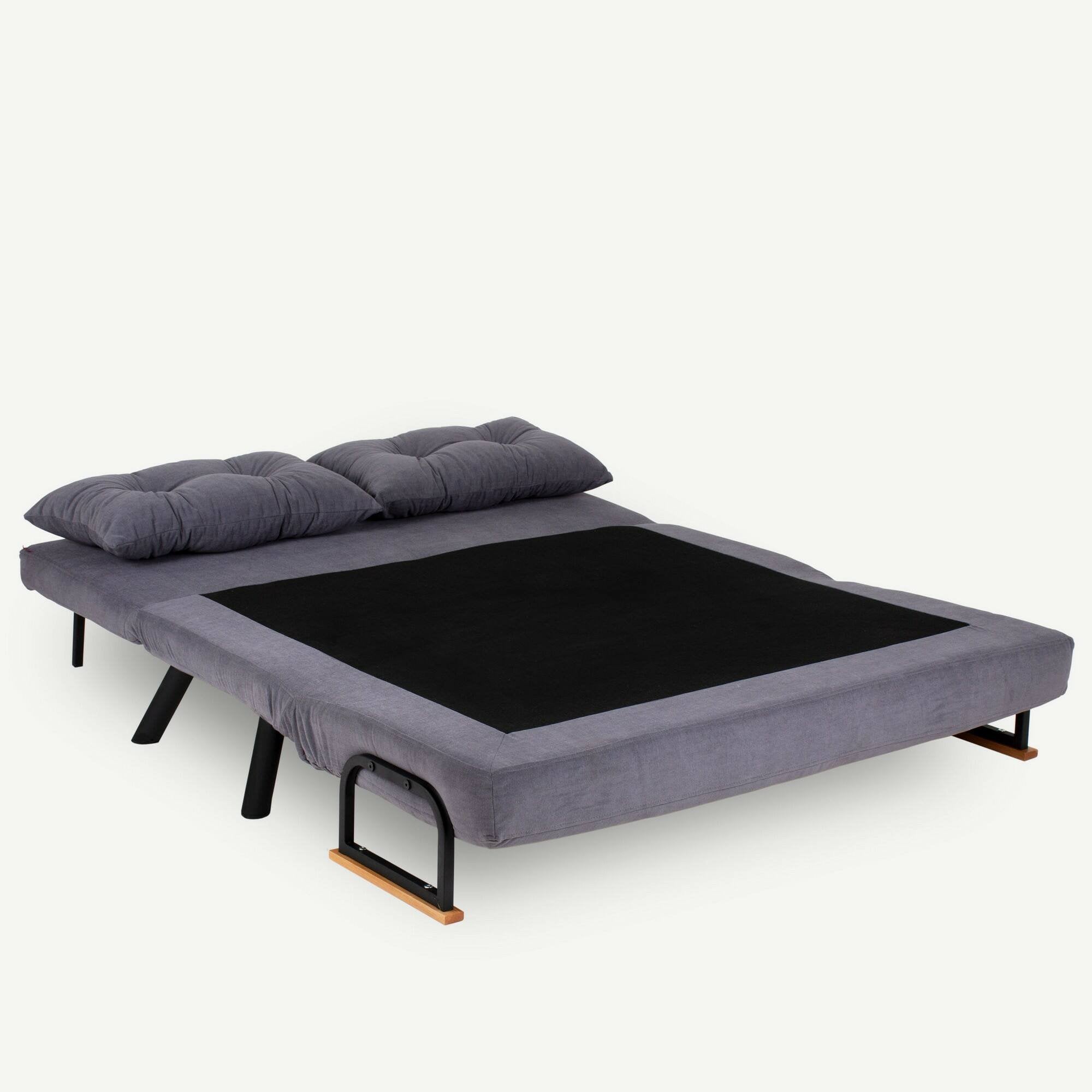 Divano letto 2 posti Calvin, Sofà trasformabile, Divanetto per ospiti, Poltrona letto contenitore, 133x78 h78 cm, Grigio scuro