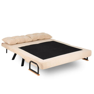 Divano letto 2 posti Calvin, Sofà trasformabile, Divanetto per ospiti, Poltrona letto contenitore, 133x78 h78 cm, Crema