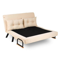 Divano letto 2 posti Calvin, Sofà trasformabile, Divanetto per ospiti, Poltrona letto contenitore, 133x78 h78 cm, Crema