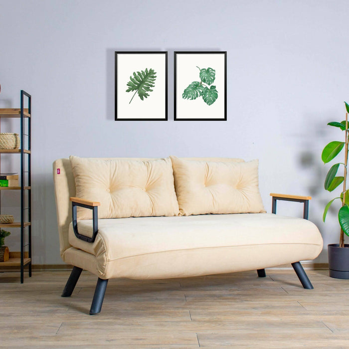 Divano letto 2 posti Calvin, Sofà trasformabile, Divanetto per ospiti, Poltrona letto contenitore, 133x78 h78 cm, Crema