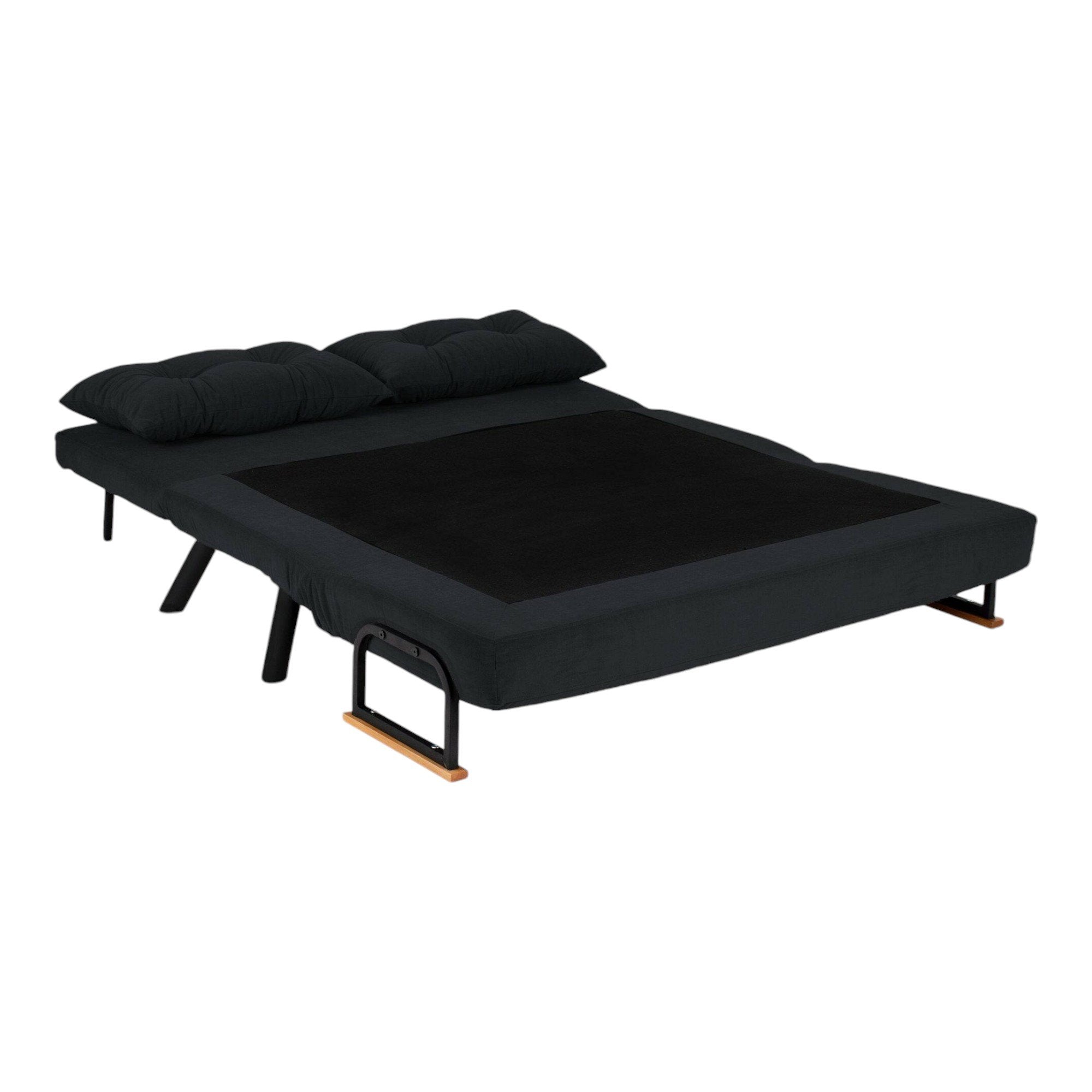 Divano letto 2 posti Calvin, Sofà trasformabile, Divanetto per ospiti, Poltrona letto contenitore, 133x78 h78 cm, Nero