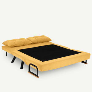 Divano letto 2 posti Calvin, Sofà trasformabile, Divanetto per ospiti, Poltrona letto contenitore, 133x78 h78 cm, Giallo
