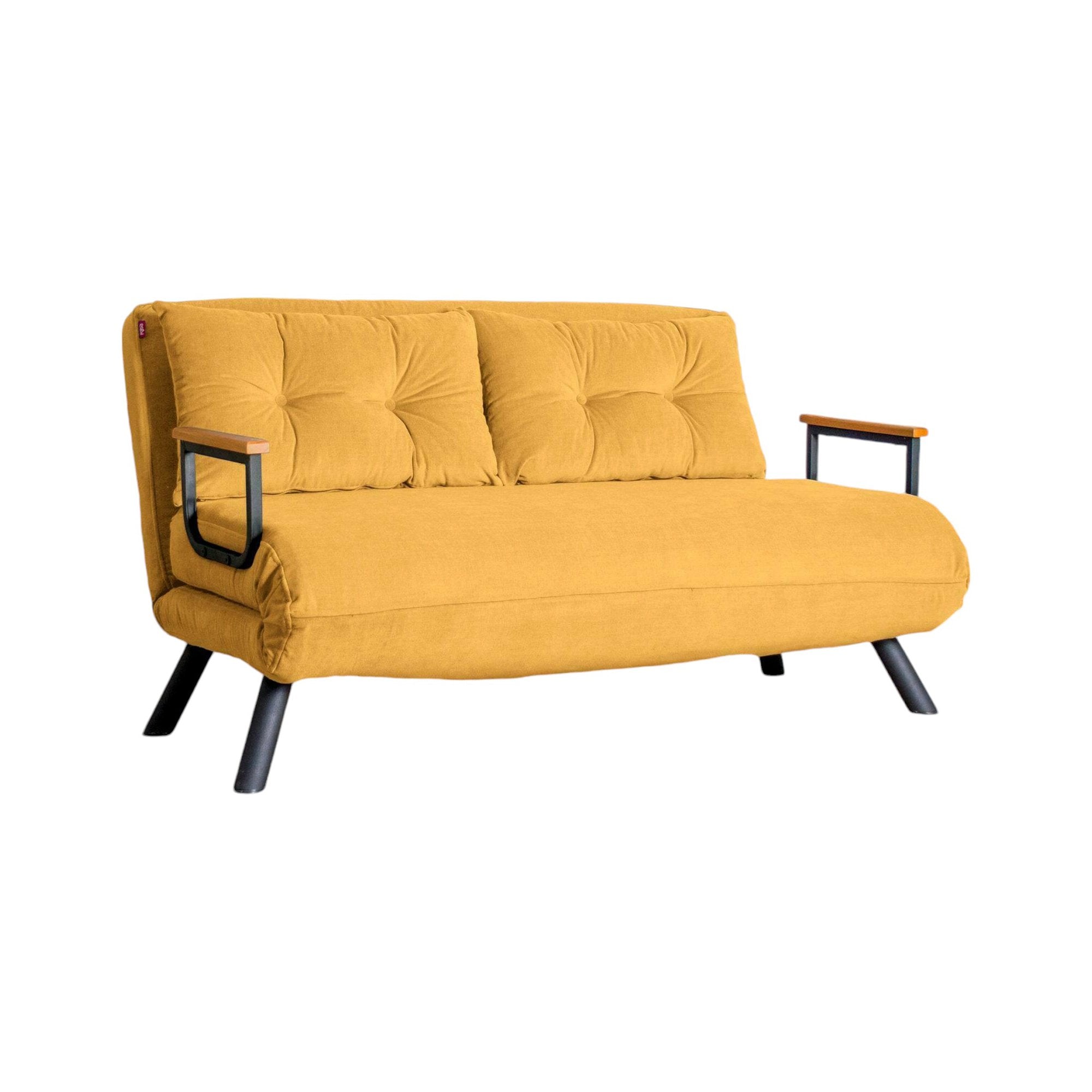 Divano letto 2 posti Calvin, Sofà trasformabile, Divanetto per ospiti, Poltrona letto contenitore, 133x78 h78 cm, Giallo