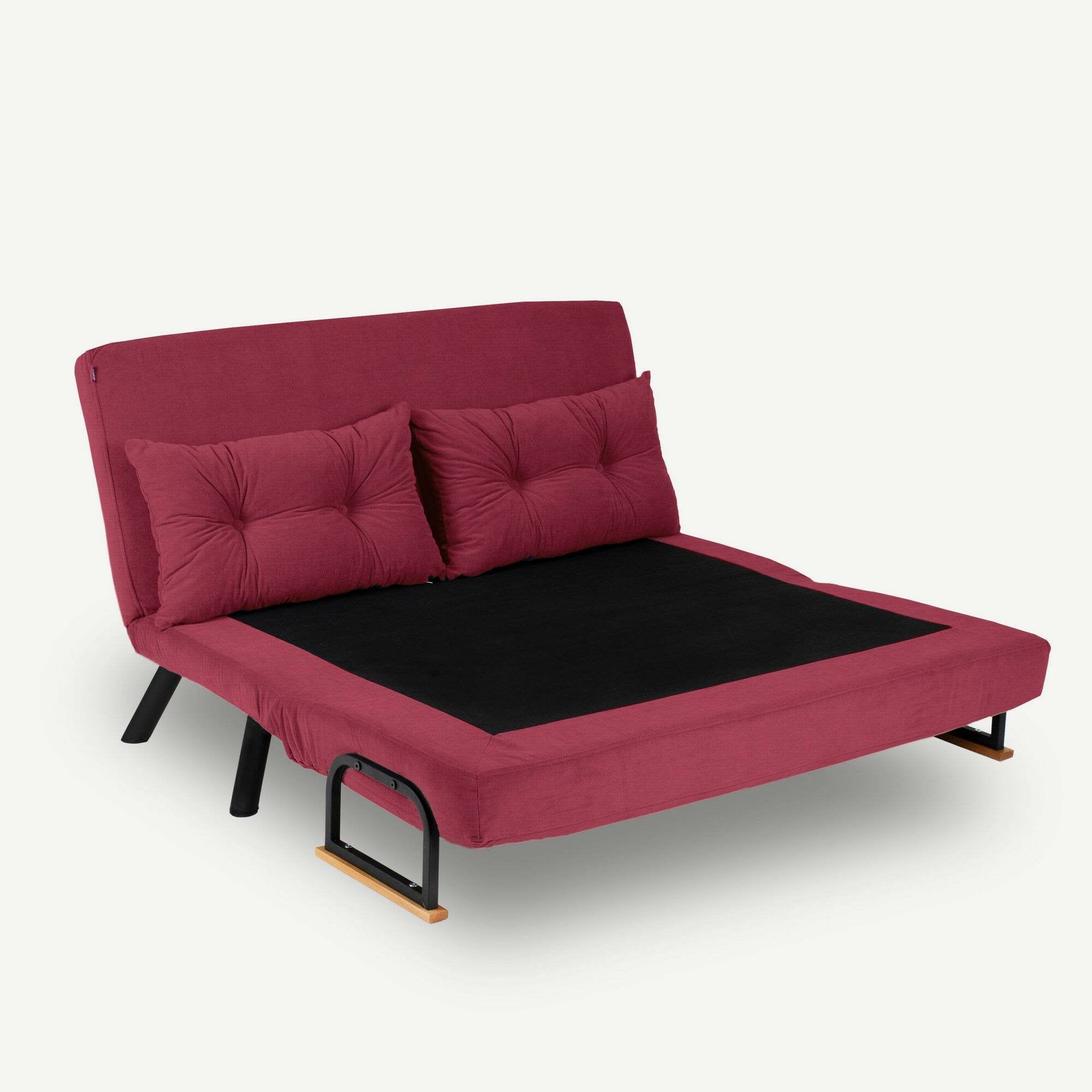 Divano letto 2 posti Calvin, Sofà trasformabile, Divanetto per ospiti, Poltrona letto contenitore, 133x78 h78 cm, Rosso