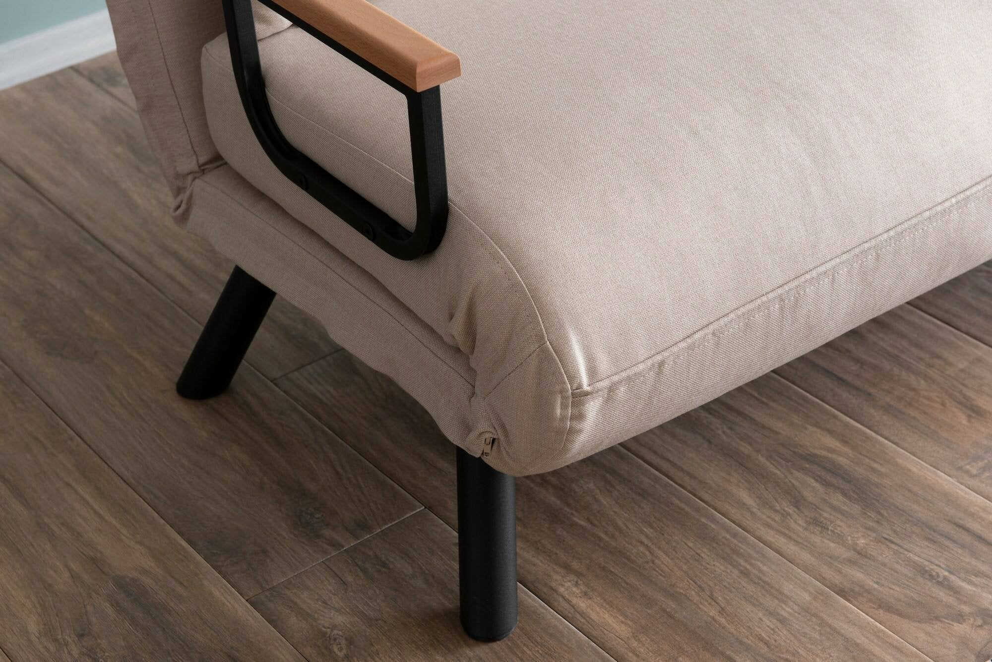 Divano letto 2 posti Calvin, Sofà trasformabile, Divanetto per ospiti, Poltrona letto contenitore, 133x78 h78 cm, Beige
