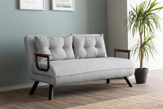 Divano letto 2 posti Calvin, Sofà trasformabile, Divanetto per ospiti, Poltrona letto contenitore, 133x78 h78 cm, Grigio chiaro