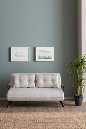 Divano letto 2 posti Calvin, Sofà trasformabile, Divanetto per ospiti, Poltrona letto contenitore, 133x78 h78 cm, Bianco