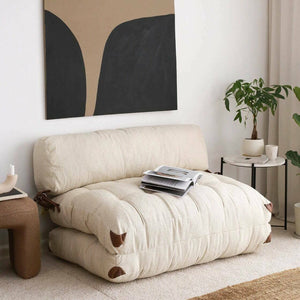 Divano letto 2 posti Surigae, Sofà trasformabile, Divanetto per ospiti, Poltrona letto contenitore, 120x75 h79 cm, Crema