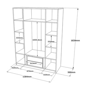 Guardaroba grande Phet, Mobile camera da letto, Cabina armadio portabiti, Armadio appendiabiti, 138x50 h184 cm, Marrone e Grigio