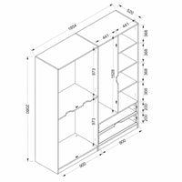 Guardaroba grande Odalys, Mobile camera da letto, Cabina armadio portabiti, Armadio appendiabiti, 185x52 h208 cm, Nero e Oro