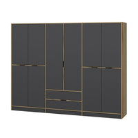 Guardaroba grande Gaspard, Mobile camera da letto, Cabina armadio portabiti, Armadio appendiabiti, 277x52 h208 cm, Nero e Oro