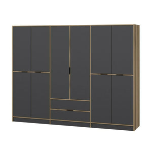 Guardaroba grande Gaspard, Mobile camera da letto, Cabina armadio portabiti, Armadio appendiabiti, 277x52 h208 cm, Nero e Oro