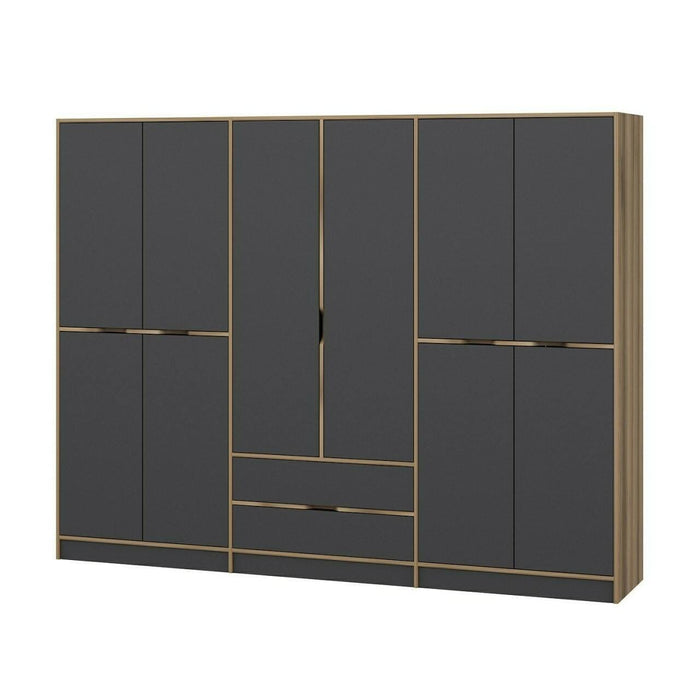 Guardaroba grande Gaspard, Mobile camera da letto, Cabina armadio portabiti, Armadio appendiabiti, 277x52 h208 cm, Nero e Oro