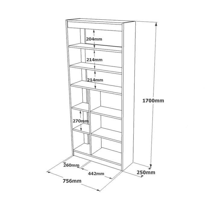 Libreria Emong, Scaffale da ufficio, Mobile portalibri, Biblioteca, 76x25 h170 cm, Quercia e Bianco