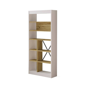 Libreria Emong, Scaffale da ufficio, Mobile portalibri, Biblioteca, 76x25 h170 cm, Quercia e Bianco