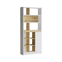 Libreria Gaston, Scaffale da ufficio, Mobile portalibri, Biblioteca, 76x25 h170 cm, Quercia e Bianco