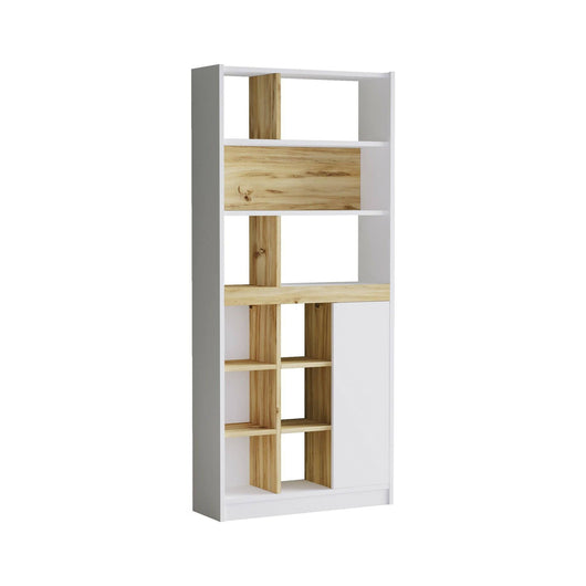 Libreria Gaston, Scaffale da ufficio, Mobile portalibri, Biblioteca, 76x25 h170 cm, Quercia e Bianco