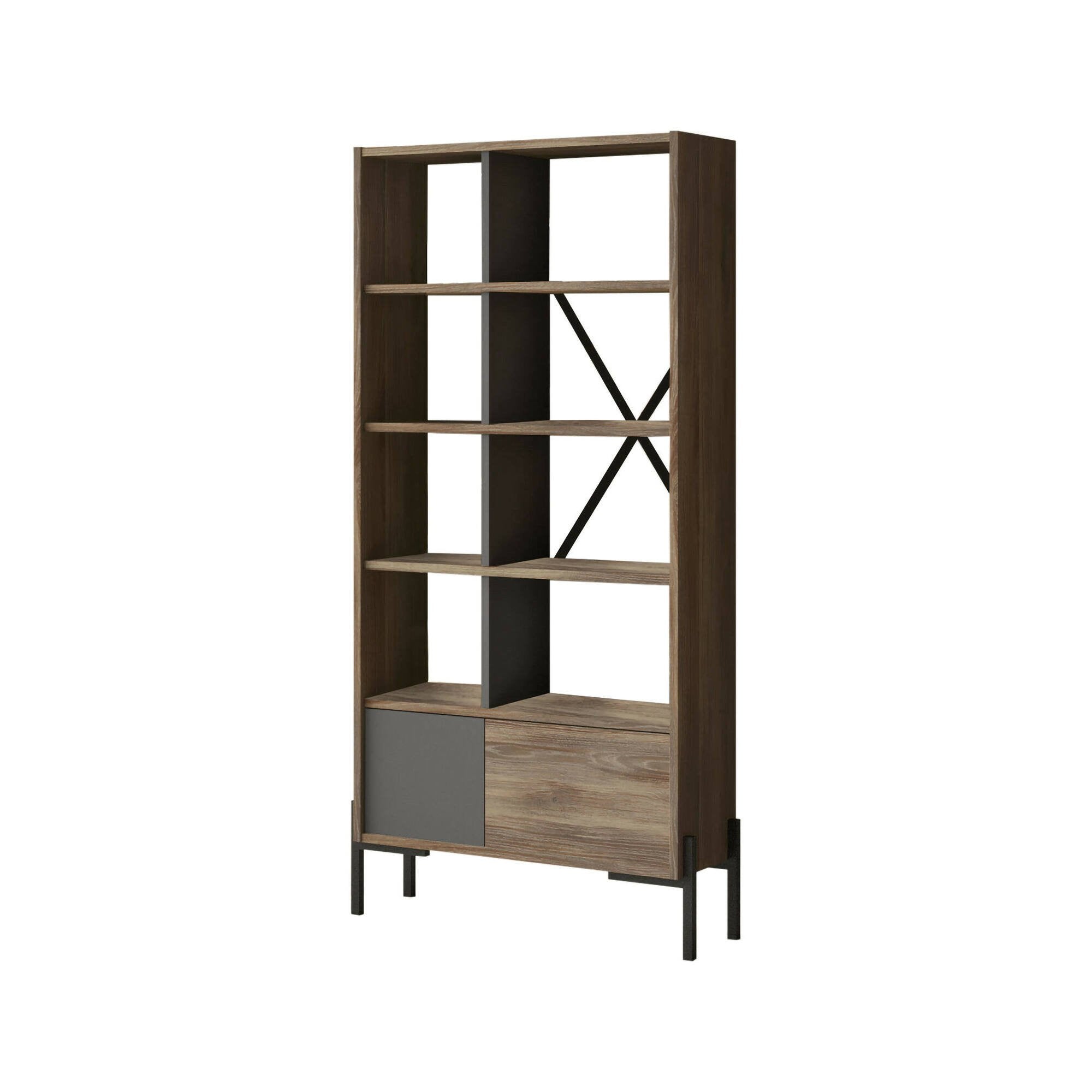 Libreria Simon, Scaffale da ufficio, Mobile portalibri, Biblioteca, 80x26 h160 cm, Marrone e Antracite