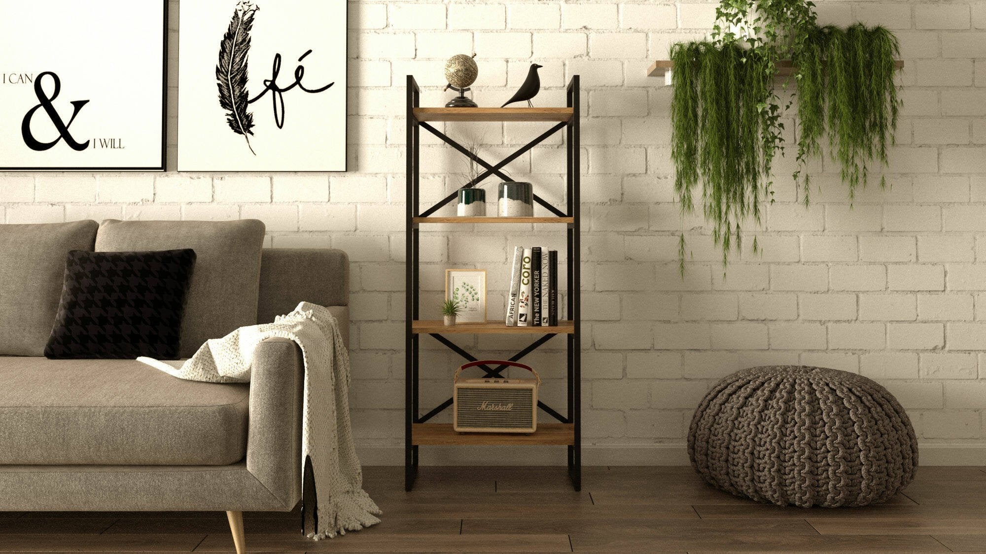 Libreria Allium, Scaffale da ufficio, Mobile portalibri, Biblioteca, 58x30 h138 cm, Quercia