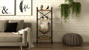 Libreria Allium, Scaffale da ufficio, Mobile portalibri, Biblioteca, 58x30 h138 cm, Quercia