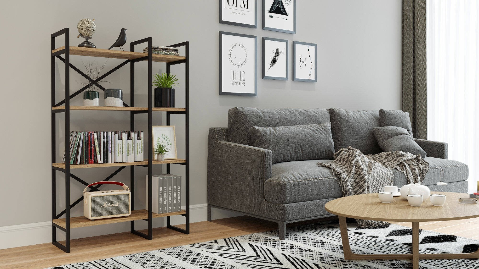 Libreria Desire, Scaffale da ufficio, Mobile portalibri, Biblioteca, 88x30 h138 cm, Quercia