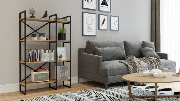 Libreria Desire, Scaffale da ufficio, Mobile portalibri, Biblioteca, 88x30 h138 cm, Quercia