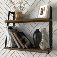 Mensola Skjaldmaer, Scaffale, Ripiano a muro, Scaffalatura multiuso, 45x15 h40 cm, Noce e Nero