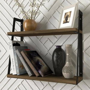 Mensola Skjaldmaer, Scaffale, Ripiano a muro, Scaffalatura multiuso, 45x15 h40 cm, Noce e Nero